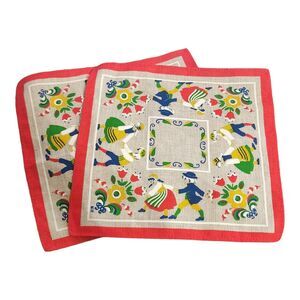Swedish Scandinavian‎ Nordic Folk Dancer Floral Linen Tea Towel